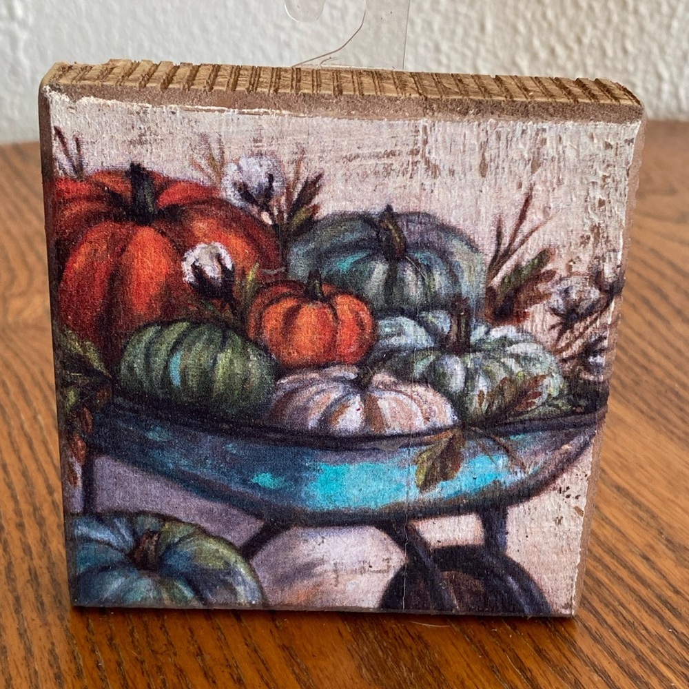 Small Block Pumpkin and Wheelbarrow Decor